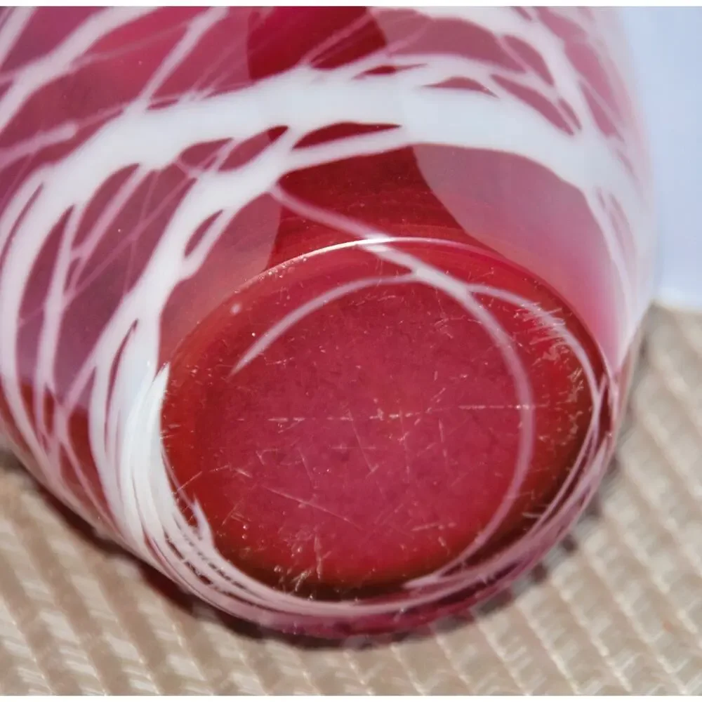 Contemporary Art Glass Vase in Cranberry and Periwinkle Crystal Signed